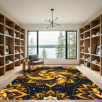 Golden Sunburst Radiant Mandala Art Rug