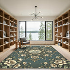Vintage Sage Floral Medallion Botanical Rug