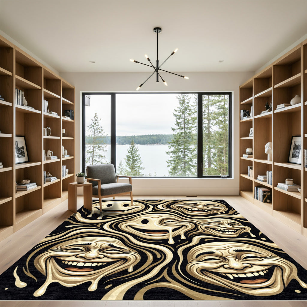 Surreal Liquid Gold Melted Face Art Rug