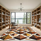 Ancient Earthy Tone Aztec Pyramid Grid Rug