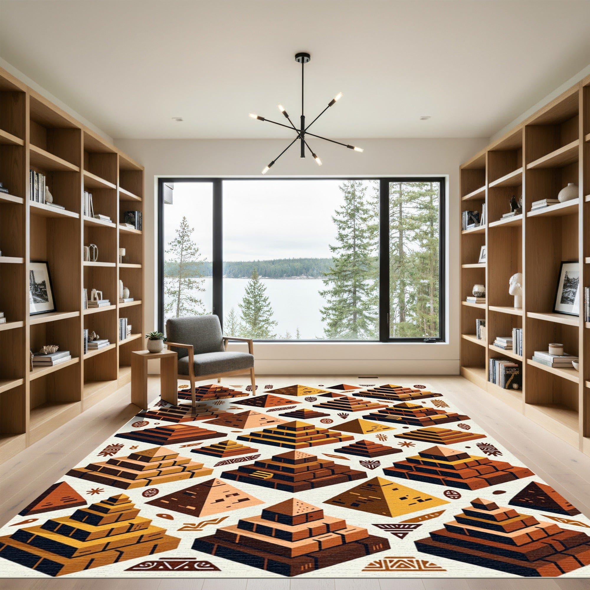 Ancient Earthy Tone Aztec Pyramid Grid Rug