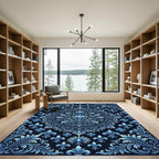 Deep Blue Baroque Fleur-de-lis Medallion Rug