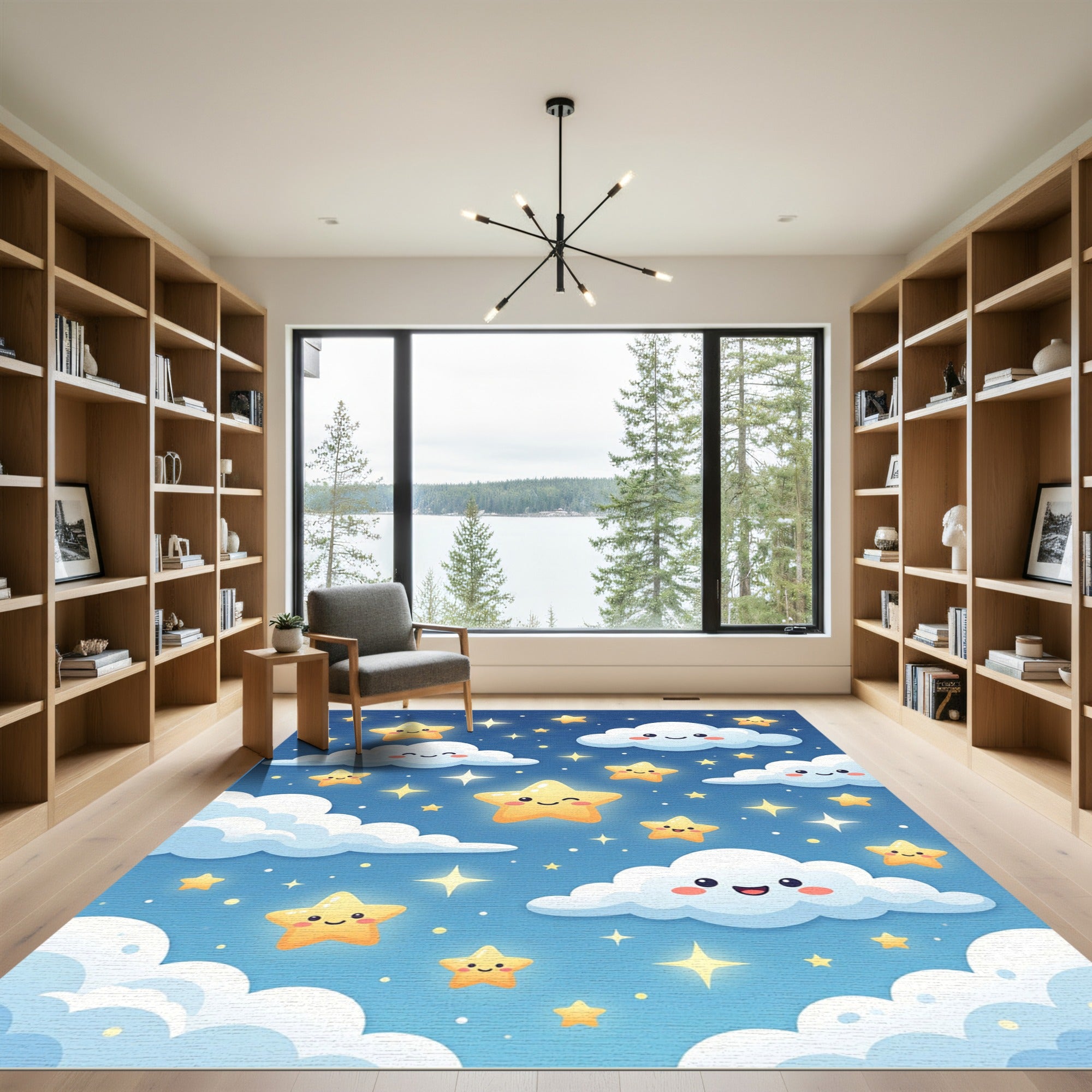 Cute Celestial Stars and Clouds Rug