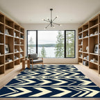 Navy Cream Geometric Chevron Striped Rug