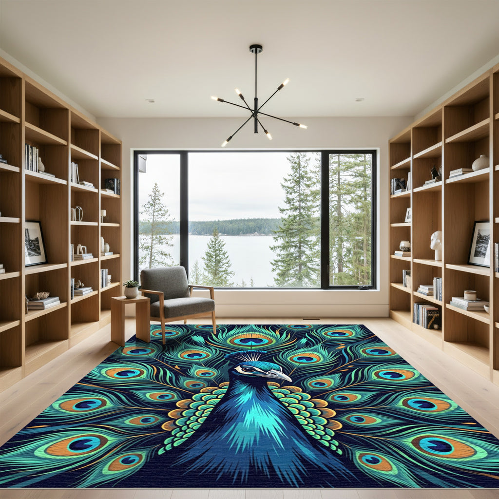 Vibrant Teal Peacock Feather Radiance Rug