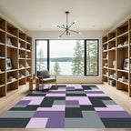 Purple Gray Black Abstract Squares Rug
