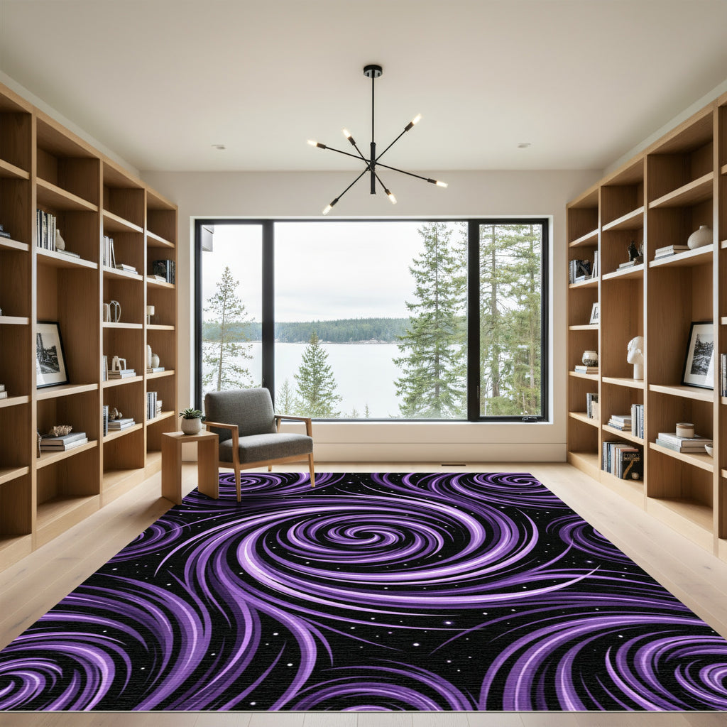 Cosmic Purple Swirl Starry Sky Rug