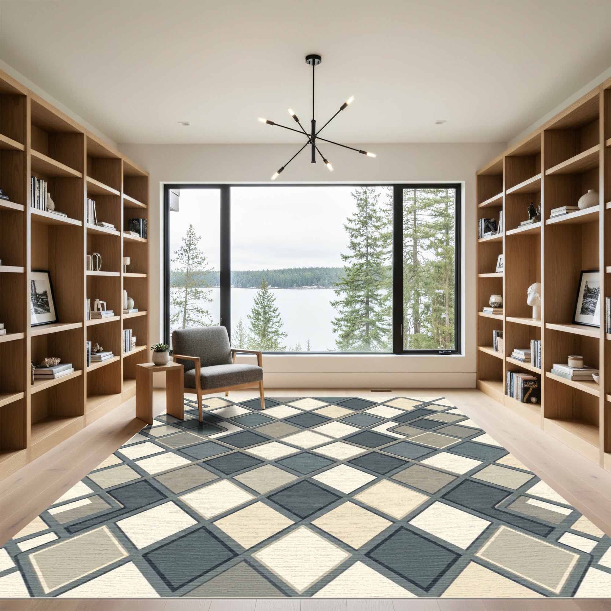 Gray Cream Diamond Interlocking Pattern Rug