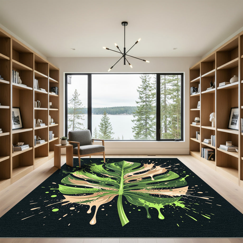 Monstera Leaf Splatter Paint Rug
