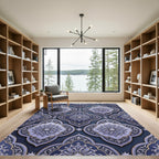 Deep Indigo Floral Arabesque Arrangement Rug