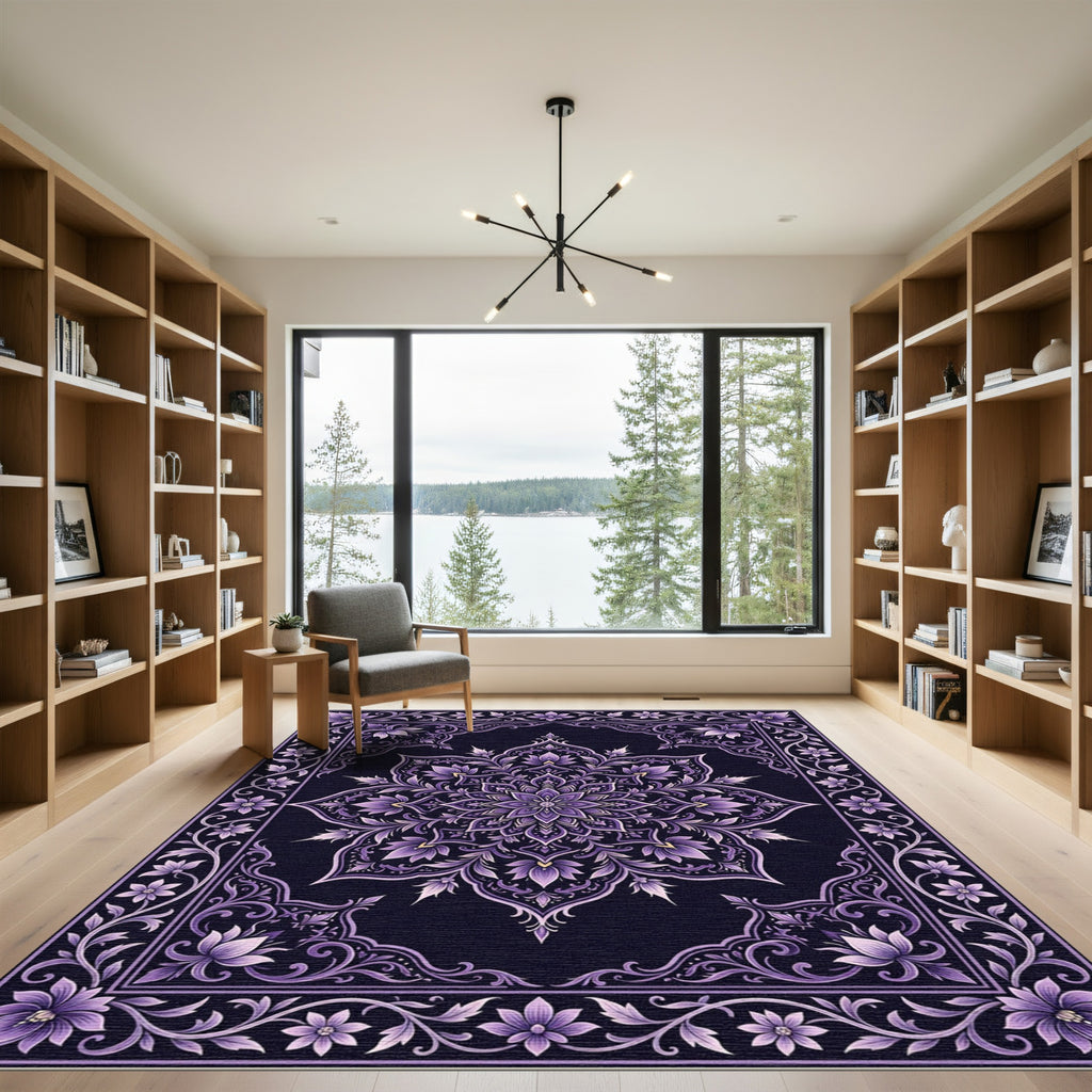 Lavender Floral Medallion Border Rug