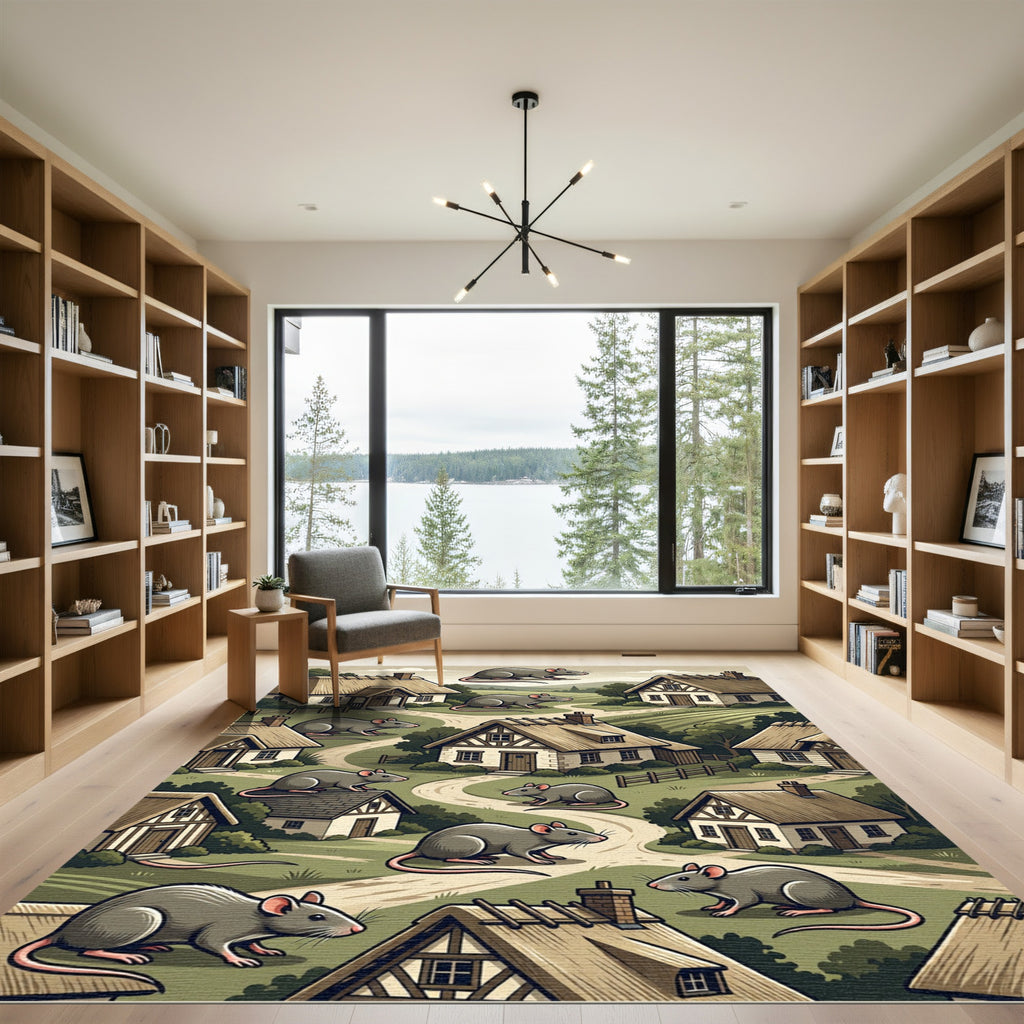 Whimsical Earthy Meadow Mouse Countryside Rug