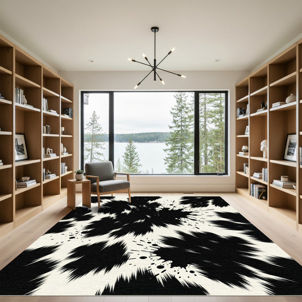 Abstract Monochrome Ink Splash Silhouette Rug