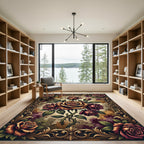 Vintage Ornate Rose Bouquet Antique Gold Rug