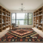 Bold Terracotta Aztec Geometric Wildlife Emblem Rug