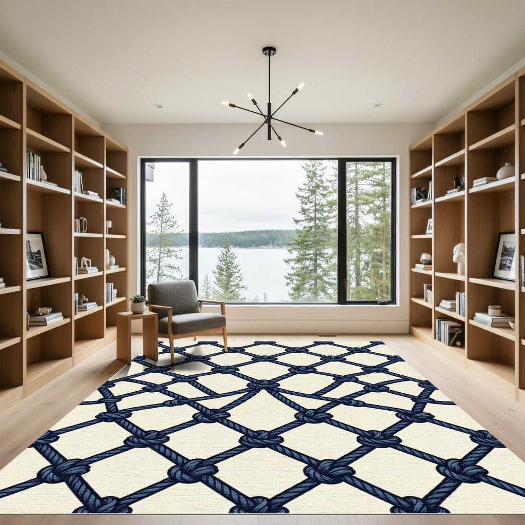 Dark Blue Rope Netting Composition Rug