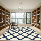 Dark Blue Rope Netting Composition Rug
