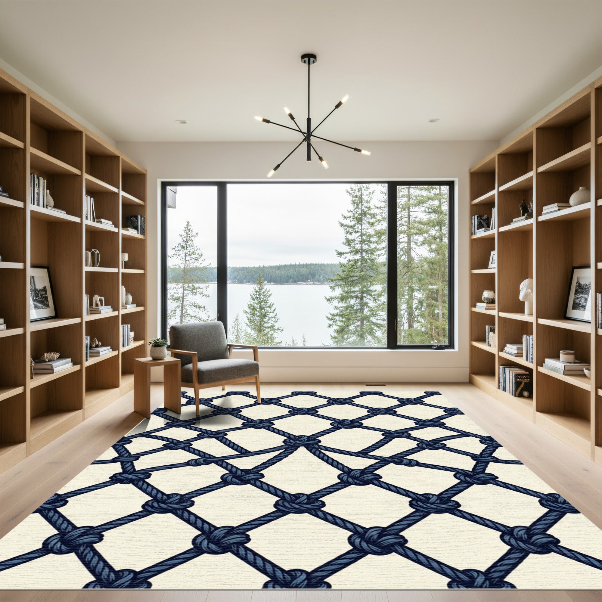 Dark Blue Rope Netting Composition Rug
