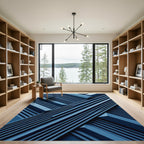 Modern Deep Blue Intersecting Linear Texture Rug