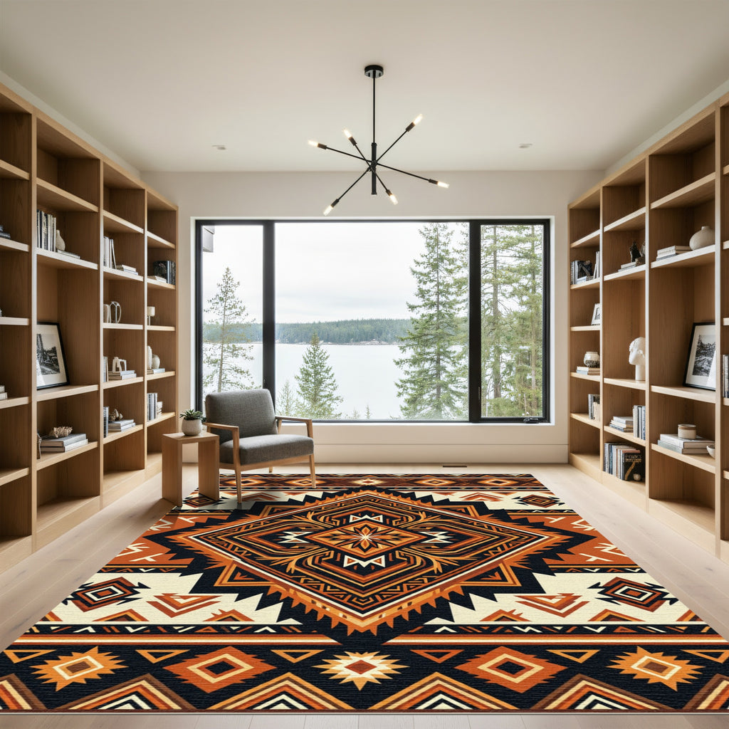 Terra Cotta Geometric Aztec Diamond Rug