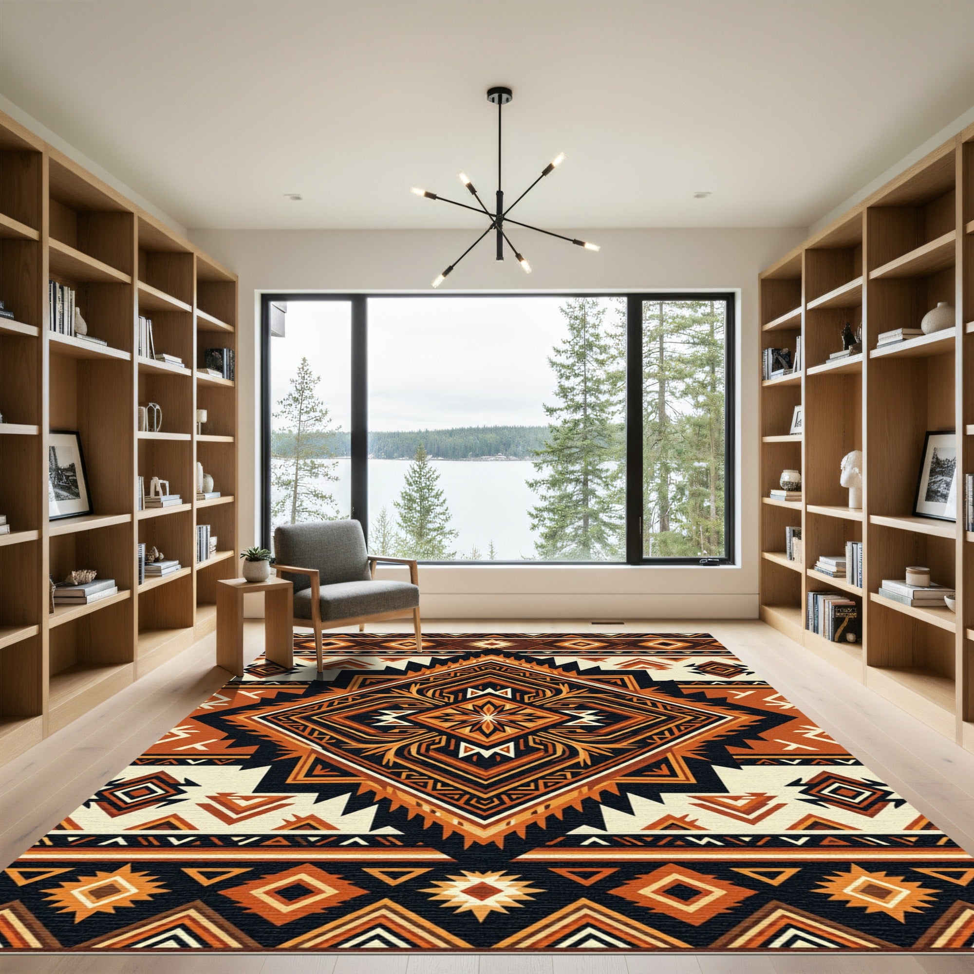 Terra Cotta Geometric Aztec Diamond Rug
