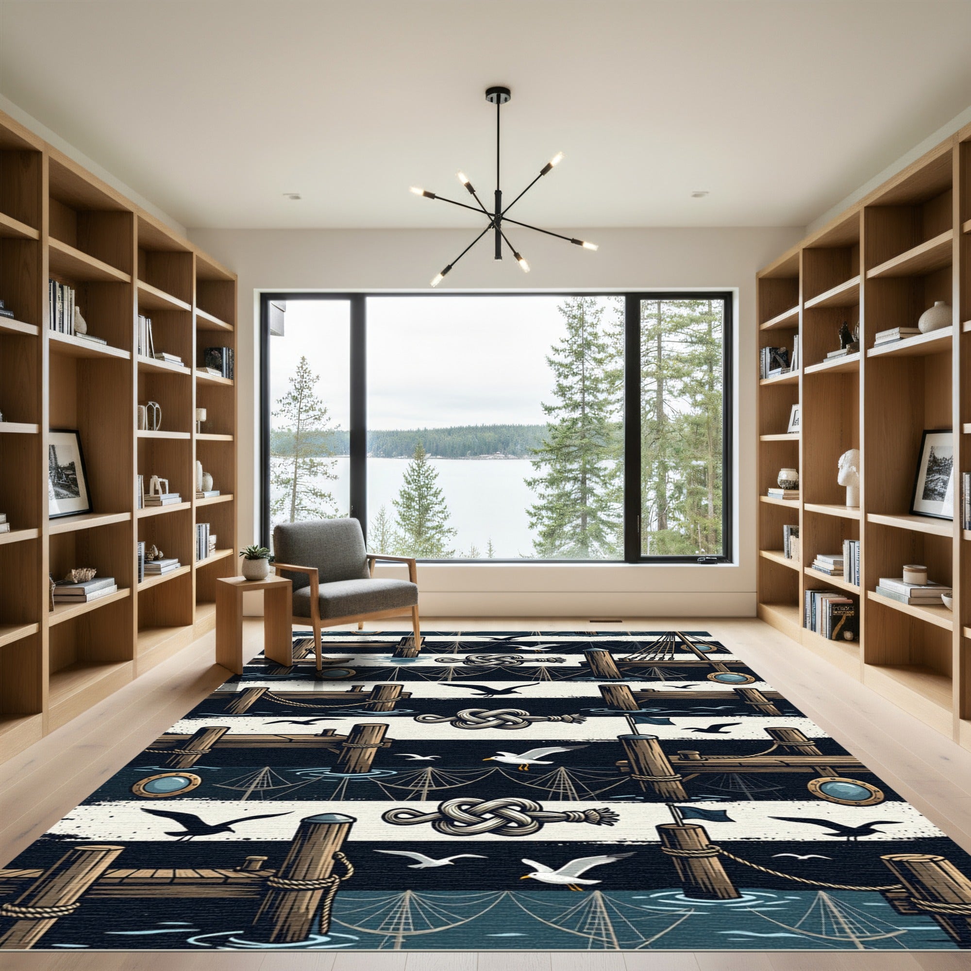 Nautical Navy Harbor Dock Stripe Rug