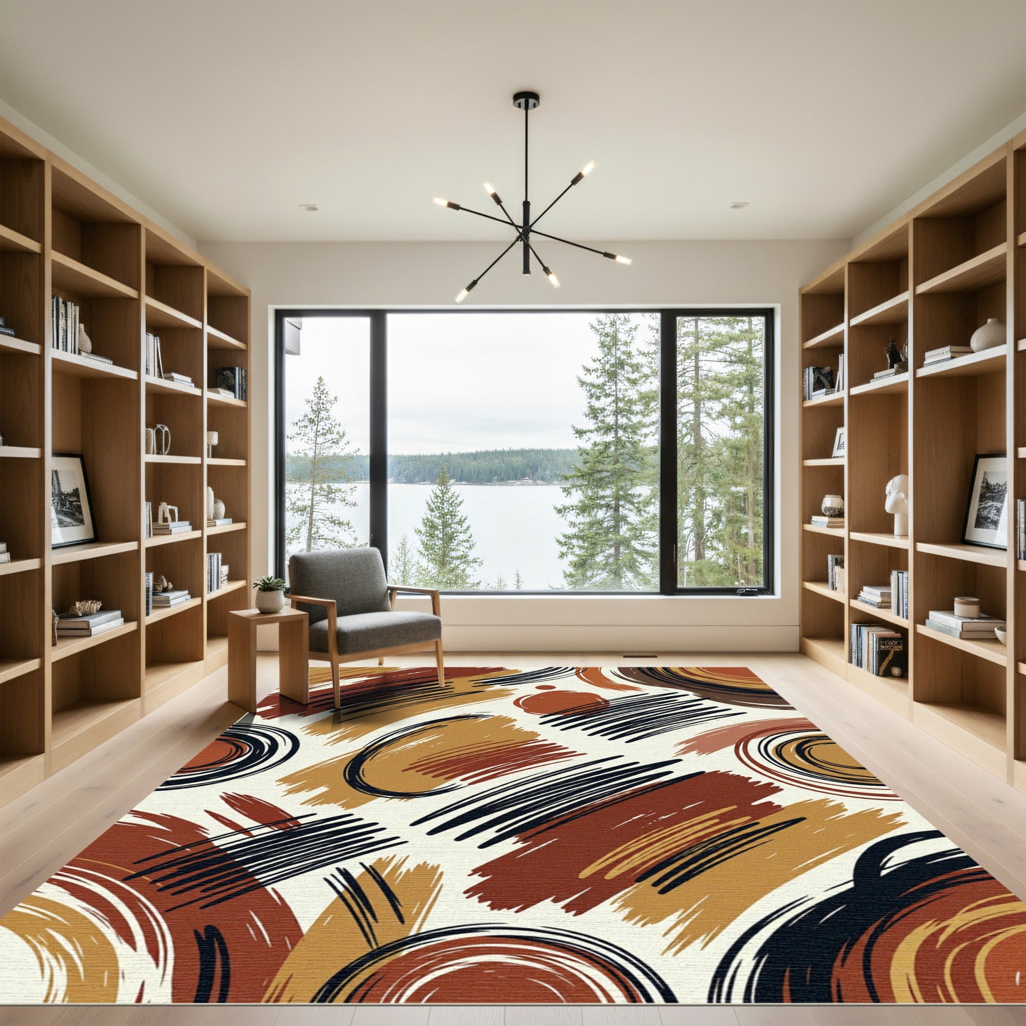 Earthy Brushstroke Swirl Abstract Rug