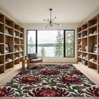 Crimson Mums Botanical Art Nouveau Rug