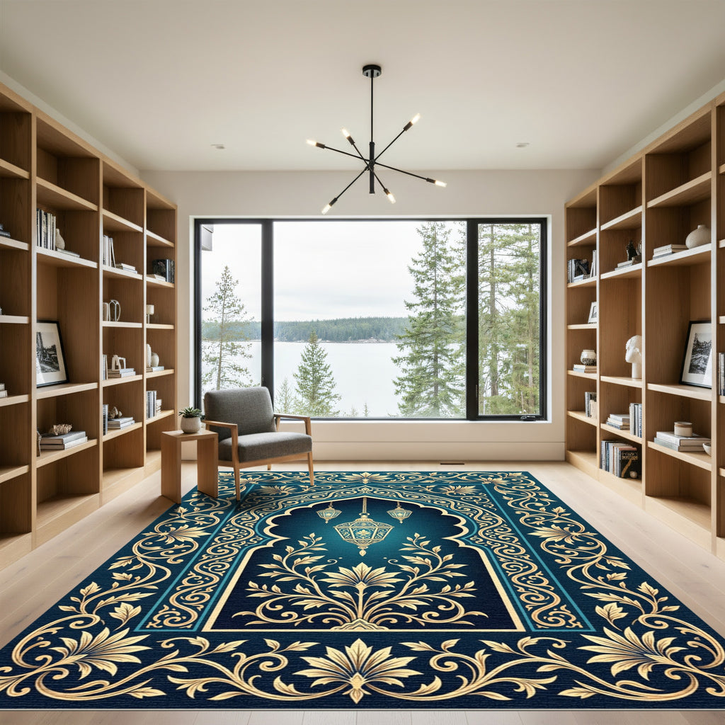 Azure Gold Ornate Arch Lantern Rug