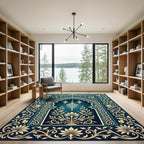 Azure Gold Ornate Arch Lantern Rug