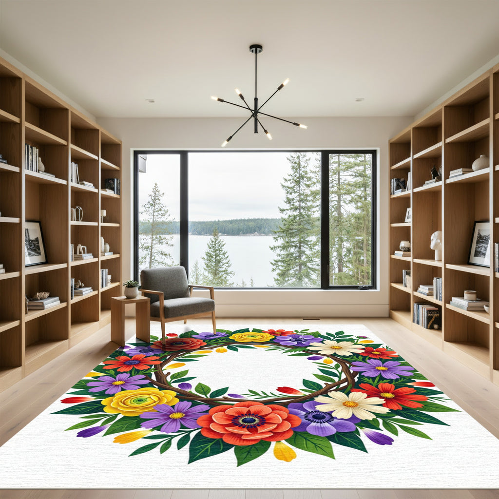 Vibrant Floral Wreath Garden Rug
