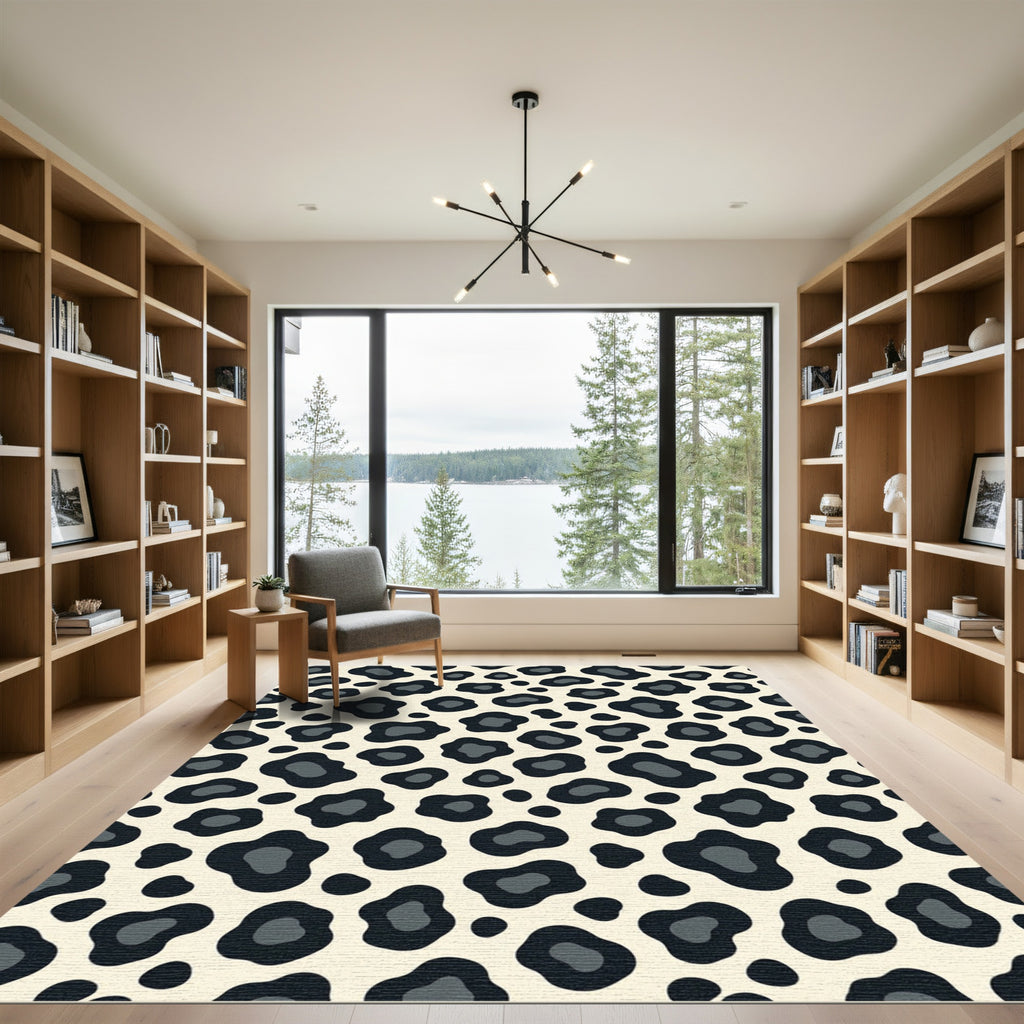 Chic Cream and Charcoal Leopard Spot Rug