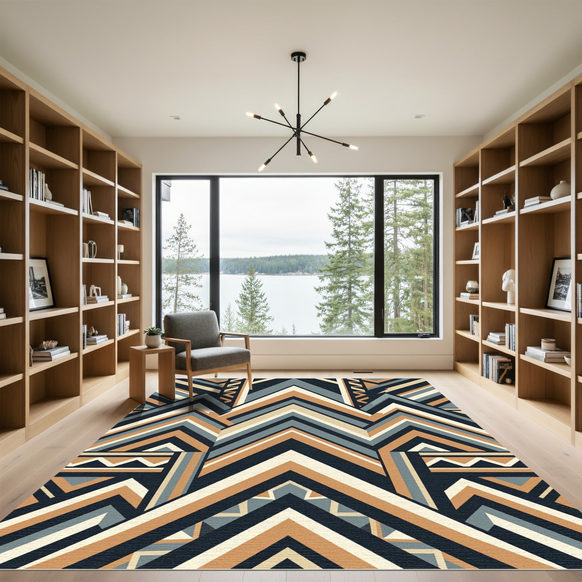 Geometric Peaks Brown Gray and Cream Rug