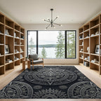 Metallic Silver Aztec Sun Calendar Rug