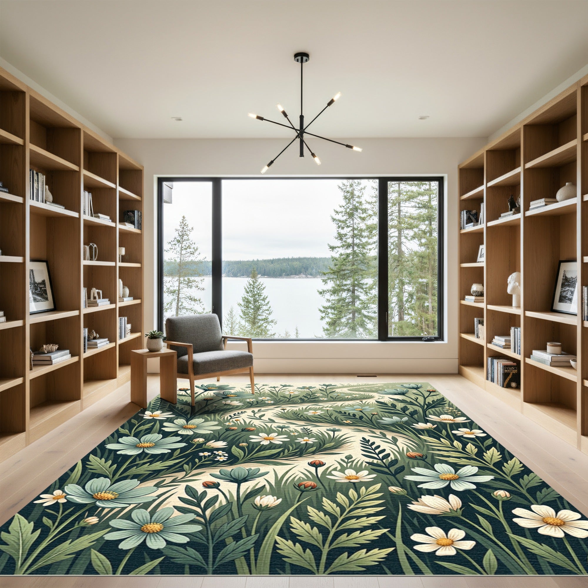 Sage Green Whimsical Wildflower Meadow Rug
