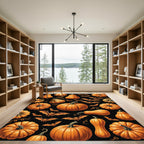 Spooky Halloween Harvest Pumpkin and Bat Rug