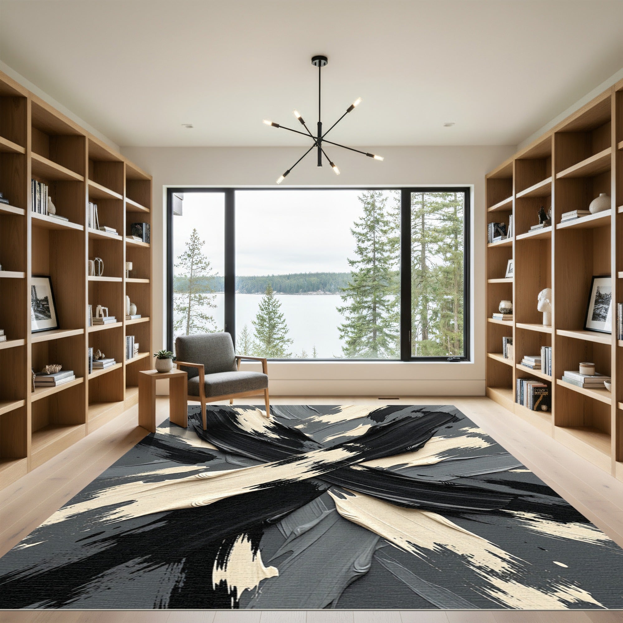 Monochromatic Brushstroke Abstract Rug
