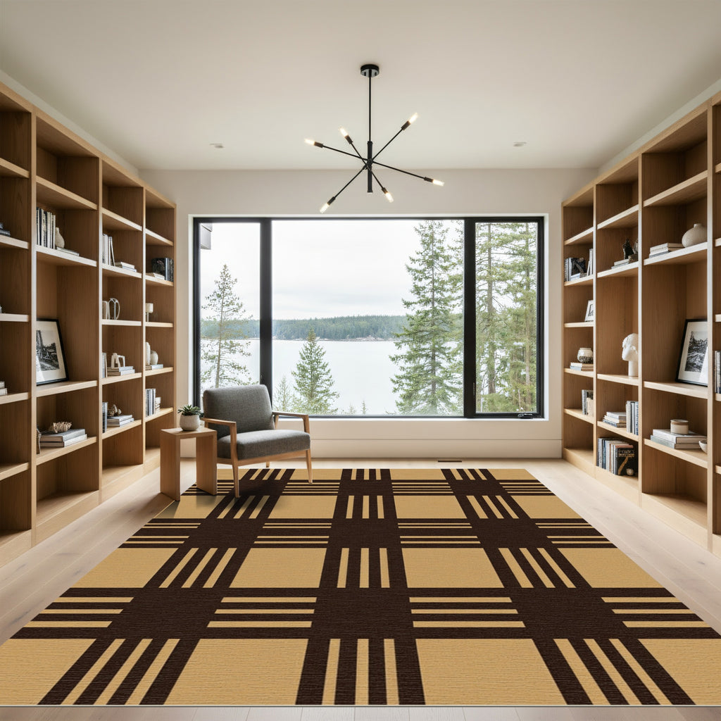 Classic Tan Plaid Lattice Rug