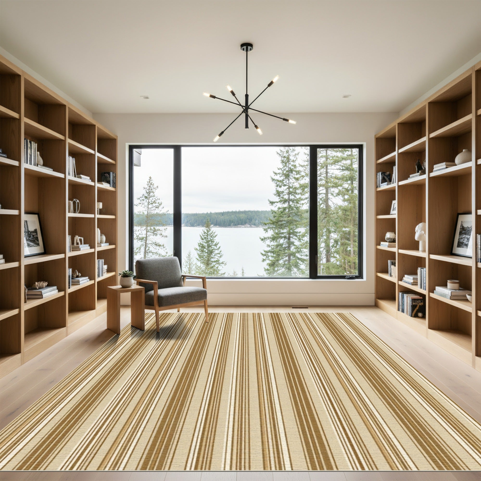 Sophisticated Golden Brown Vertical Stripes Rug