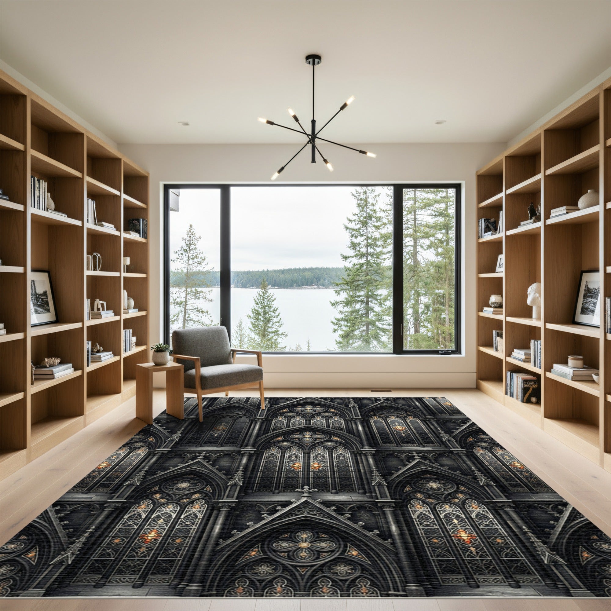 Gothic Charcoal Cathedral Arched Stone Facade Rug