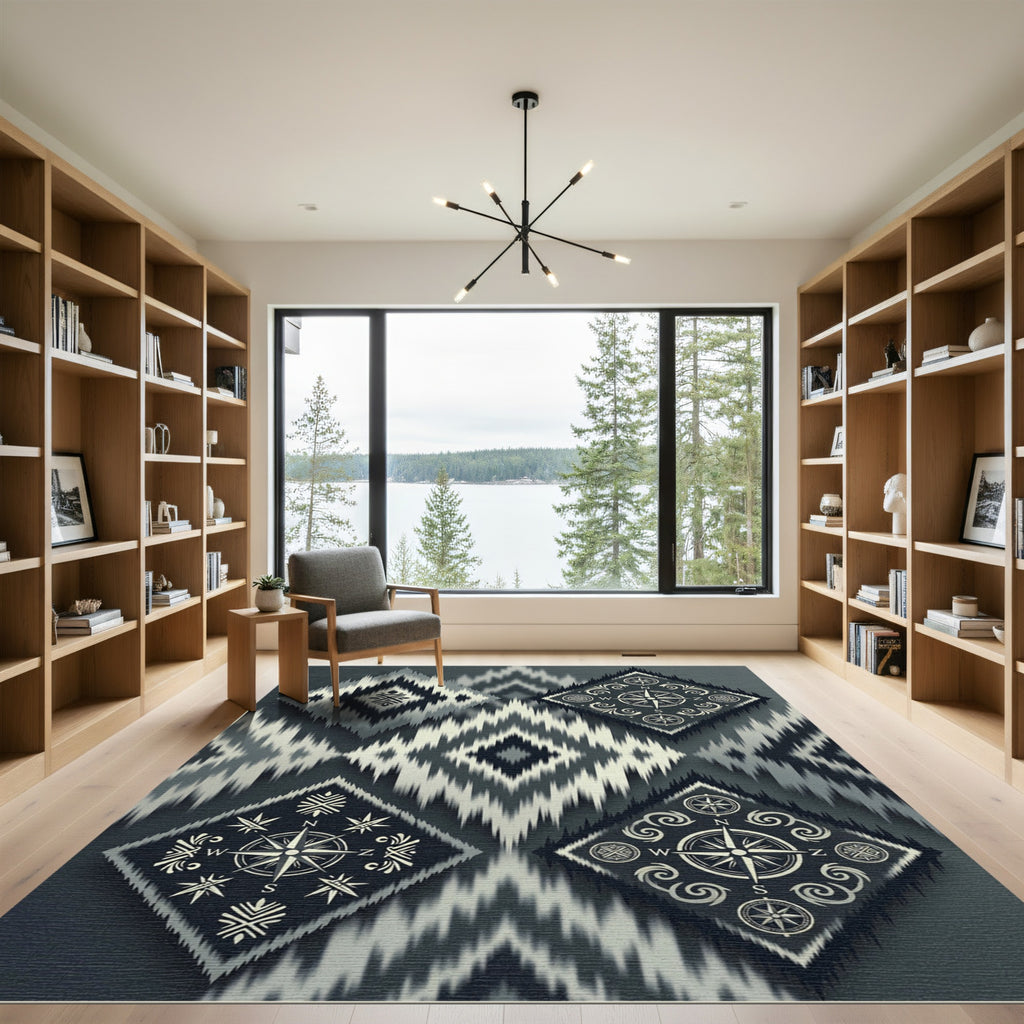 Monochromatic Compass Ikat Diamond Rug