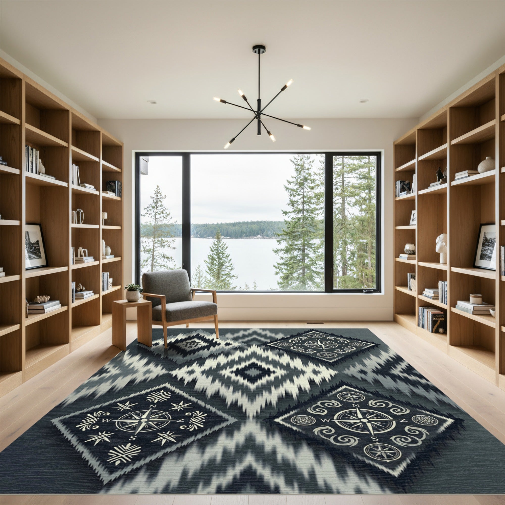Monochromatic Compass Ikat Diamond Rug