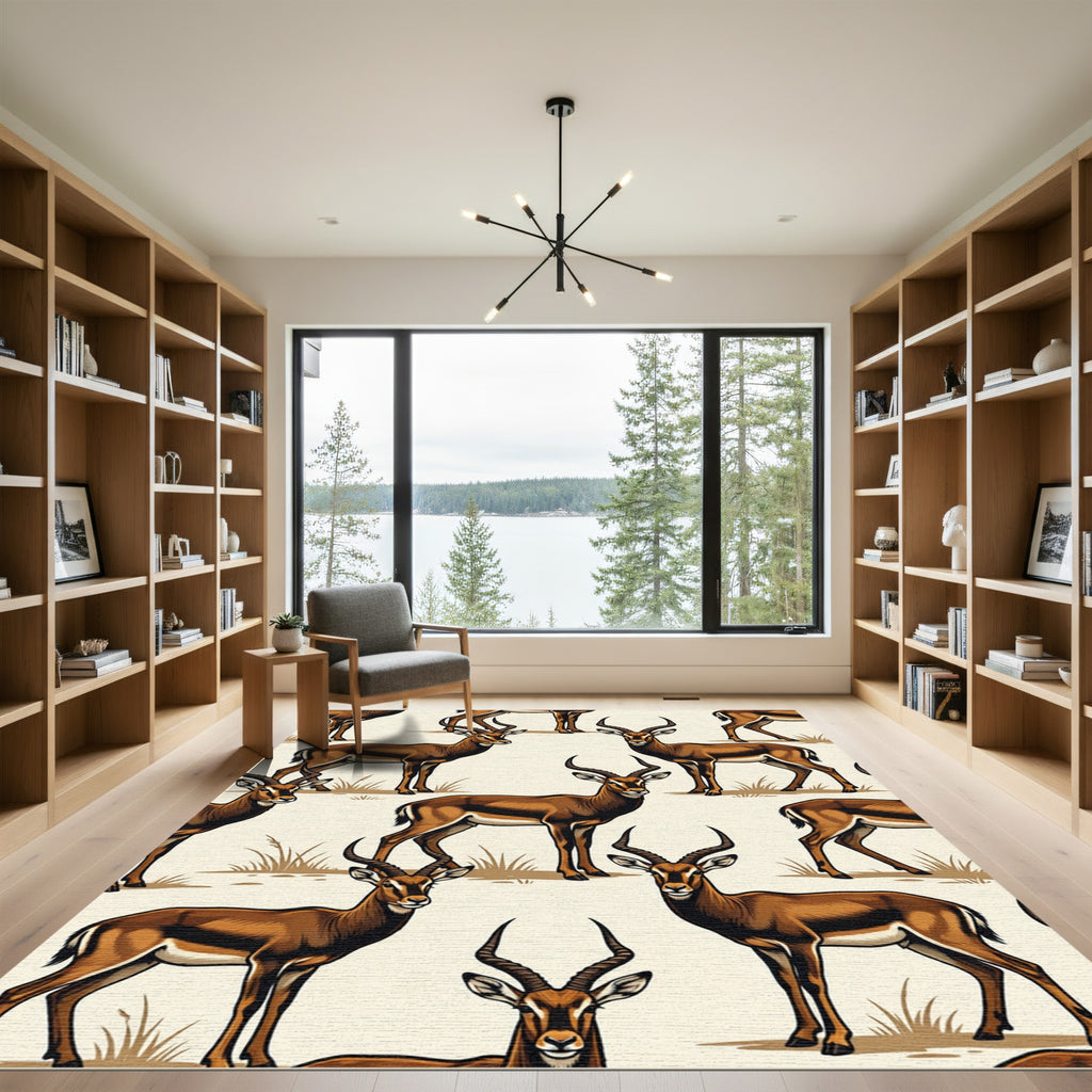 Earthy Brown Gazelle Wildlife Illustration Rug