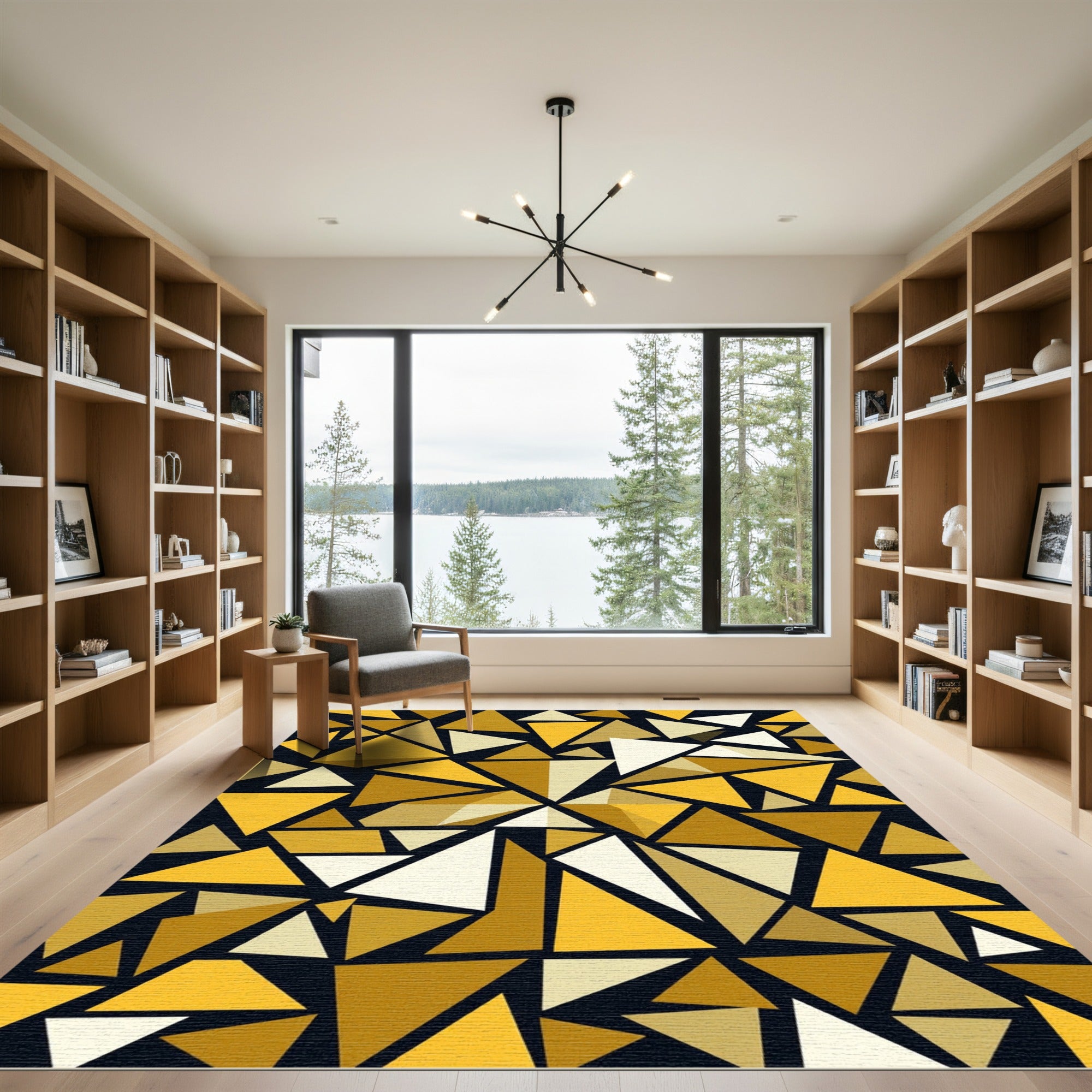 Golden Geometric Abstract Triangle Mosaic Rug