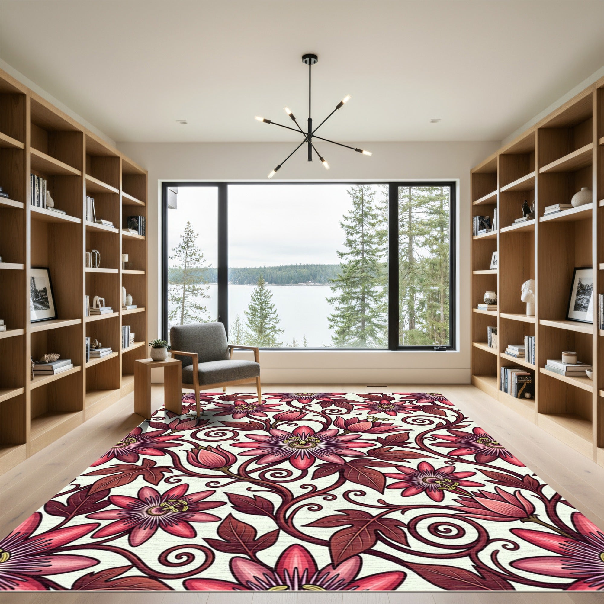 Elegant Crimson Passion Flower Botanical Rug