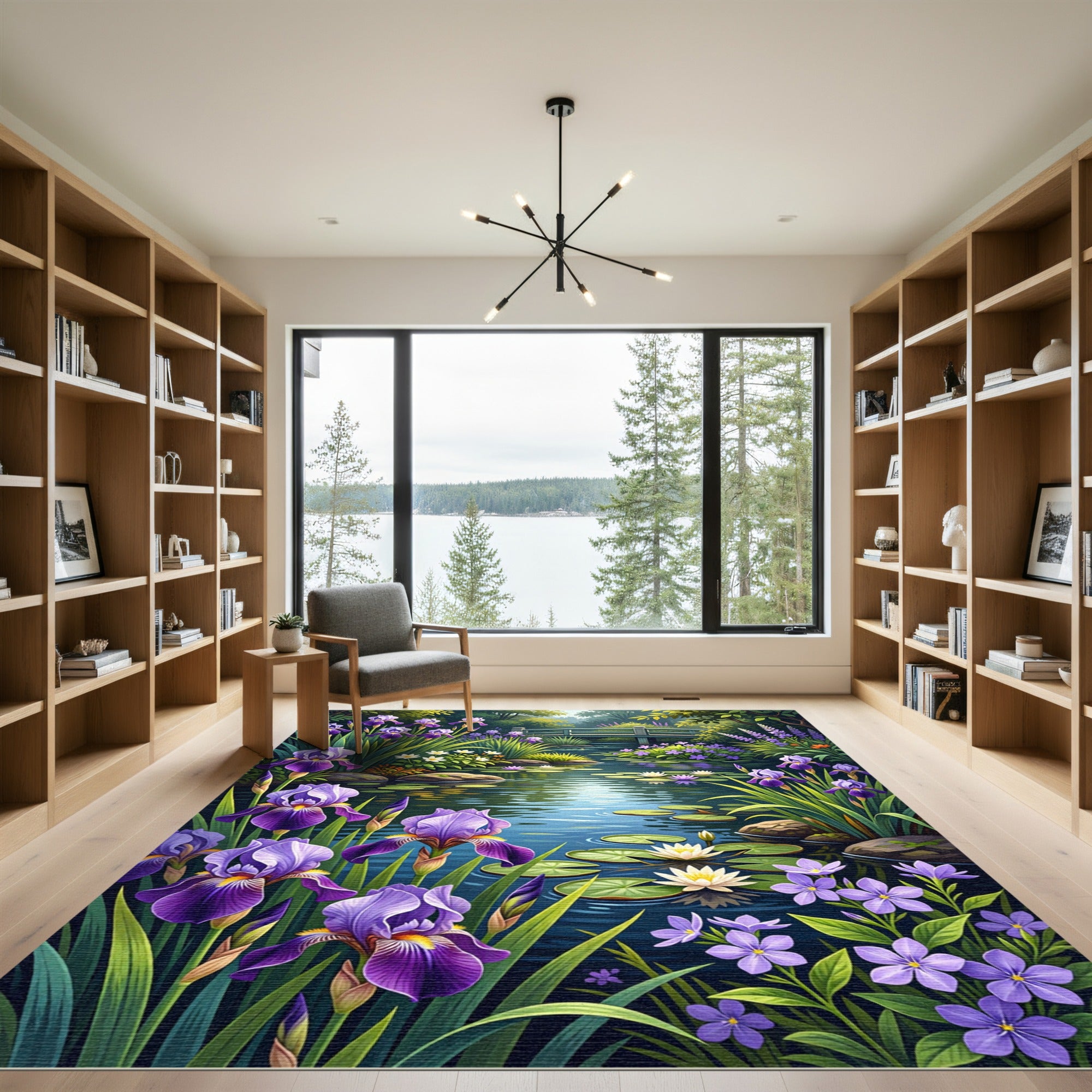 Vibrant Purple Iris Pond Garden Rug