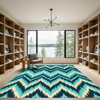 Vivid Turquoise Teal Chevron Ikat Rug