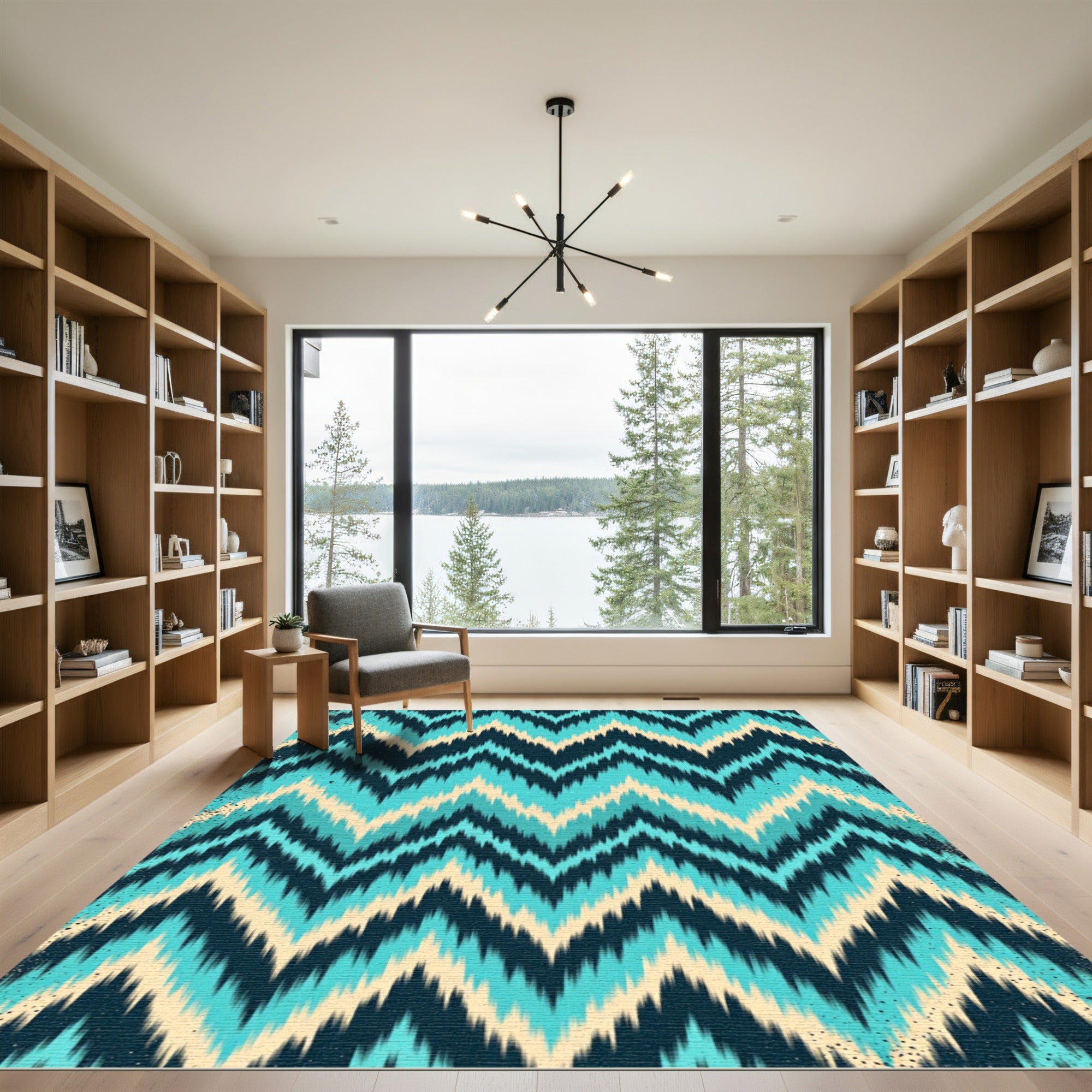 Vivid Turquoise Teal Chevron Ikat Rug