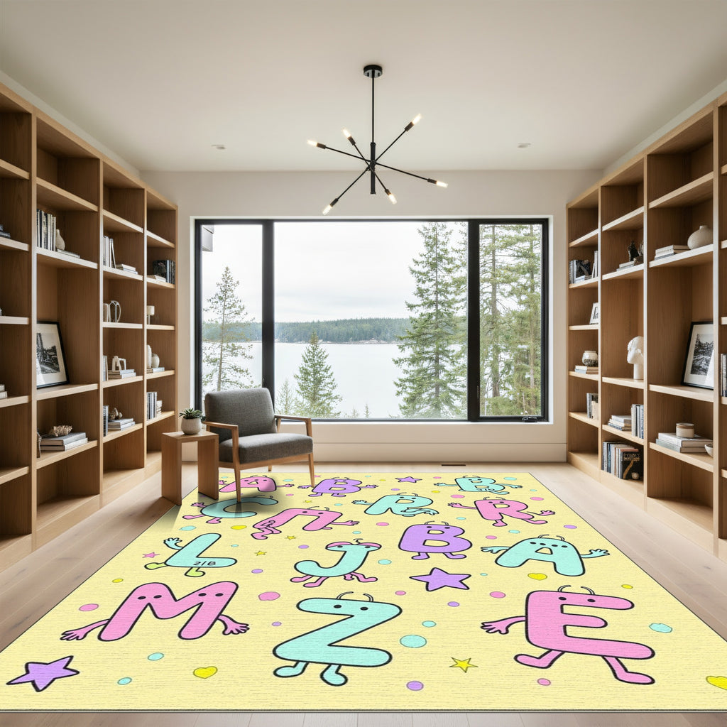 Playful Alphabet Characters Confetti Design Rug