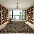 Ornate Sage and Maroon Floral Medallion Rug